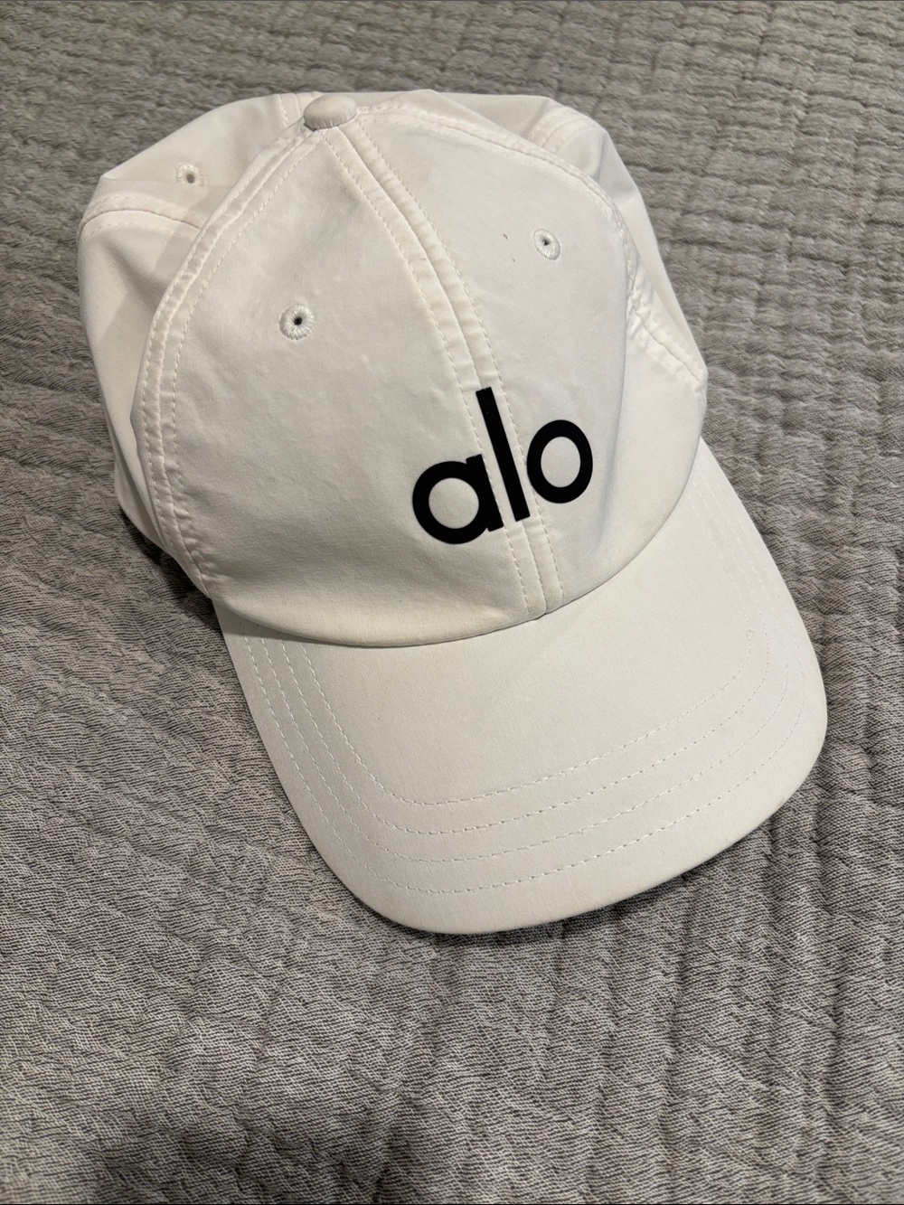 ALO Yoga White Cap with Black 'alo' Logo
